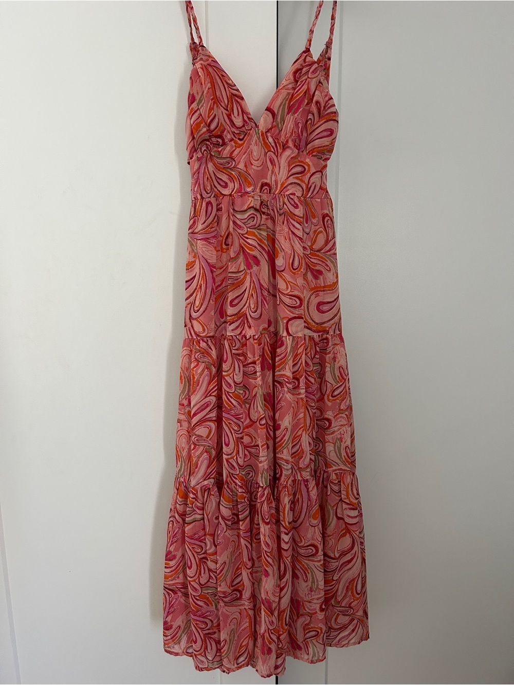 Jessica Simpson Pink Multi Swirl Tiered Maxi Dress